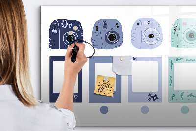 Beschrijfbaar magneetbord van glas met design Polaroid-frames