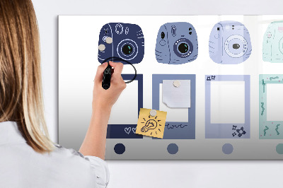 Beschrijfbaar magneetbord van glas met design Polaroid-frames