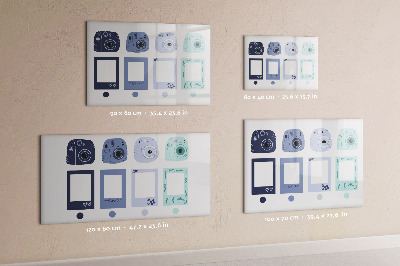 Beschrijfbaar magneetbord van glas met design Polaroid-frames