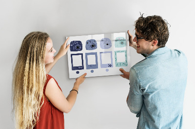 Beschrijfbaar magneetbord van glas met design Polaroid-frames