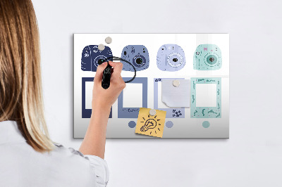 Beschrijfbaar magneetbord van glas met design Polaroid-frames