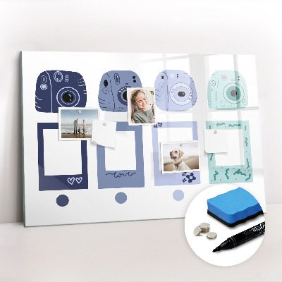 Beschrijfbaar magneetbord van glas met design Polaroid-frames