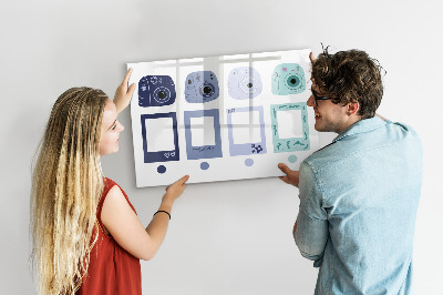 Beschrijfbaar magneetbord van glas met design Polaroid-frames