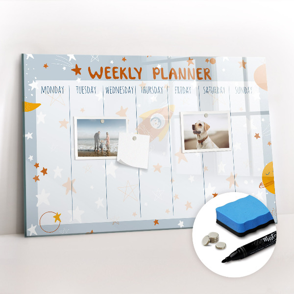 Uitwisbaar glazen planbord met magnetische functie Wekelijkse planner