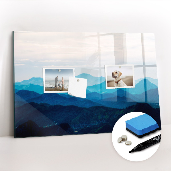 Beschrijfbaar magneetbord van glas met design Aquarel bergen