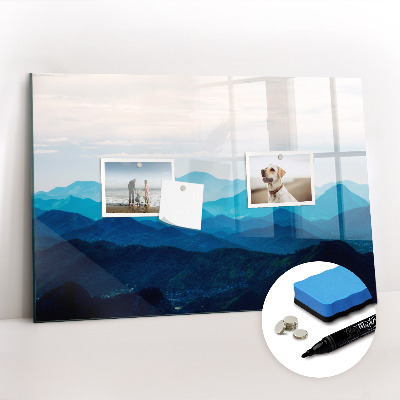 Beschrijfbaar magneetbord van glas met design Aquarel bergen