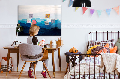 Beschrijfbaar magneetbord van glas met design Aquarel bergen