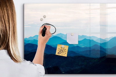 Beschrijfbaar magneetbord van glas met design Aquarel bergen