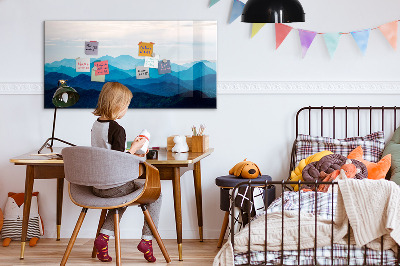 Beschrijfbaar magneetbord van glas met design Aquarel bergen