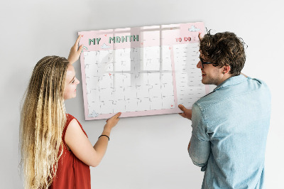 Beschrijfbaar magneetbord van glas met design Maandplanner voor kinderen