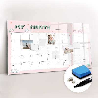Beschrijfbaar magneetbord van glas met design Maandplanner voor kinderen