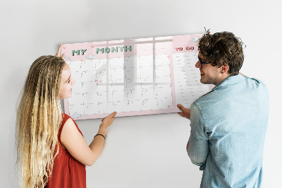 Beschrijfbaar magneetbord van glas met design Maandplanner voor kinderen