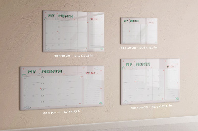 Beschrijfbaar magneetbord van glas met design Maandplanner voor kinderen