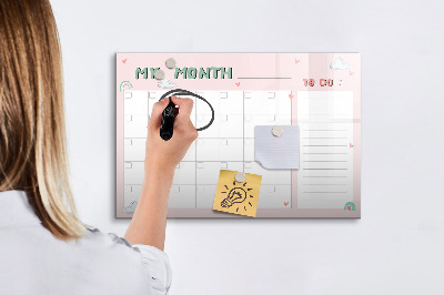 Beschrijfbaar magneetbord van glas met design Maandplanner voor kinderen