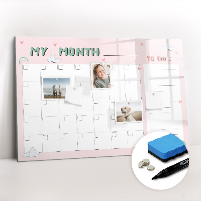 Beschrijfbaar magneetbord van glas met design Maandplanner voor kinderen
