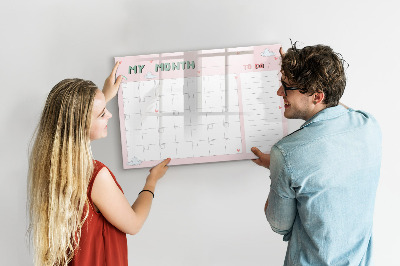 Beschrijfbaar magneetbord van glas met design Maandplanner voor kinderen