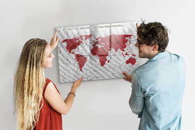 Magnetisch planbord voor de muur van bedrukt glas Wereldkaart met bakstenen muur