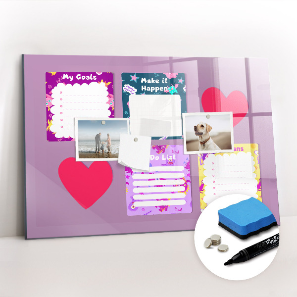 Uitwisbaar glazen planbord met magnetische functie Monsternotities