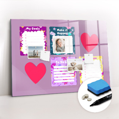Uitwisbaar glazen planbord met magnetische functie Monsternotities