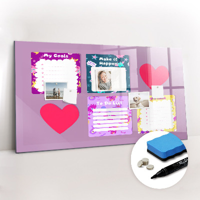 Uitwisbaar glazen planbord met magnetische functie Monsternotities
