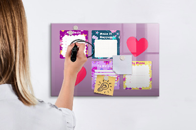 Uitwisbaar glazen planbord met magnetische functie Monsternotities