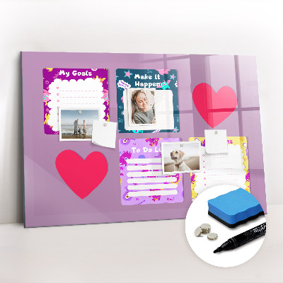 Uitwisbaar glazen planbord met magnetische functie Monsternotities