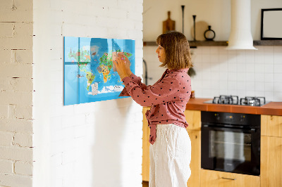 Beschrijfbaar magneetbord van glas met design Cartoonkaart