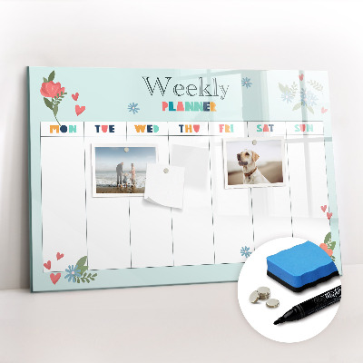 Magnetisch planbord voor de muur van bedrukt glas Wekelijkse planner