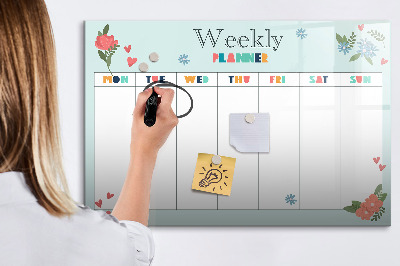Magnetisch planbord voor de muur van bedrukt glas Wekelijkse planner