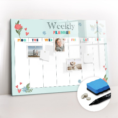 Magnetisch planbord voor de muur van bedrukt glas Wekelijkse planner