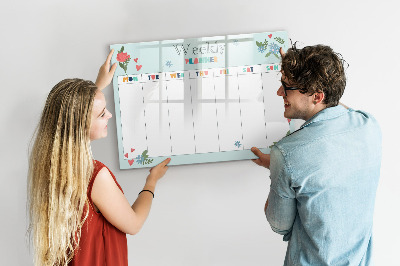 Magnetisch planbord voor de muur van bedrukt glas Wekelijkse planner
