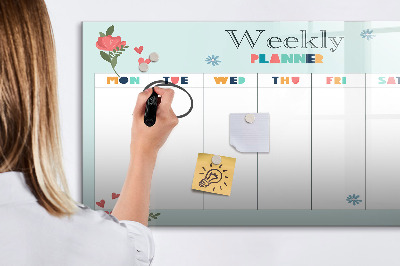 Magnetisch planbord voor de muur van bedrukt glas Wekelijkse planner