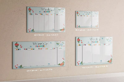 Magnetisch planbord voor de muur van bedrukt glas Wekelijkse planner