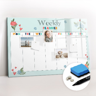 Magnetisch planbord voor de muur van bedrukt glas Wekelijkse planner