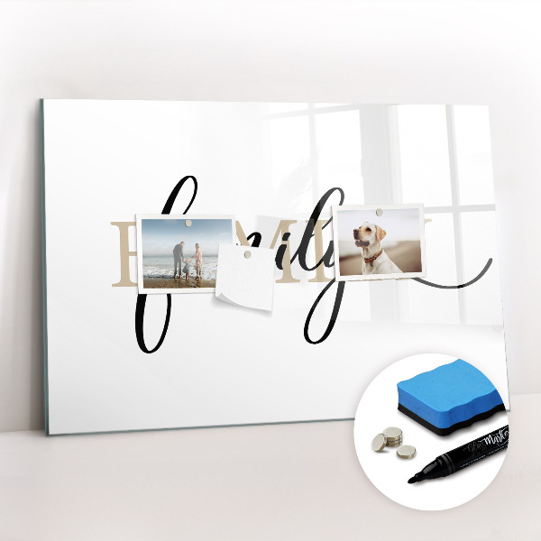 Magnetisch planbord voor de muur van bedrukt glas De inscriptiefamilie