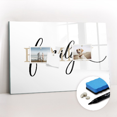 Magnetisch planbord voor de muur van bedrukt glas De inscriptiefamilie