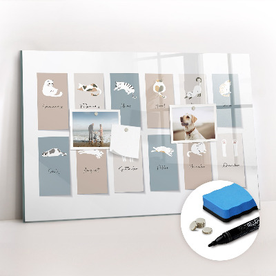 Beschrijfbaar magneetbord van glas met design Kattenkalender