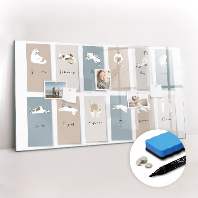 Beschrijfbaar magneetbord van glas met design Kattenkalender