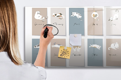 Beschrijfbaar magneetbord van glas met design Kattenkalender