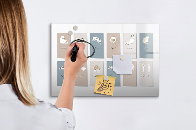 Beschrijfbaar magneetbord van glas met design Kattenkalender
