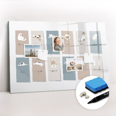 Beschrijfbaar magneetbord van glas met design Kattenkalender