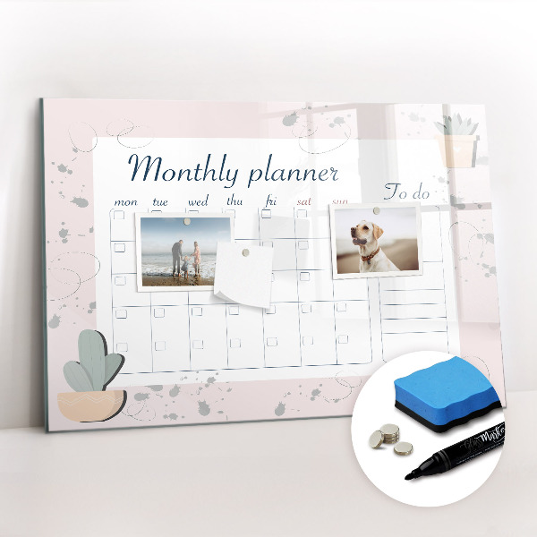 Beschrijfbaar magneetbord van glas met design Maandplanner