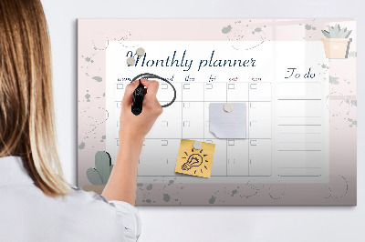Beschrijfbaar magneetbord van glas met design Maandplanner
