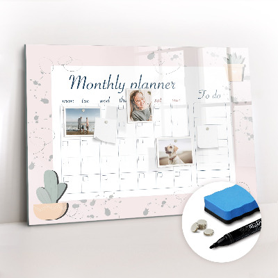 Beschrijfbaar magneetbord van glas met design Maandplanner