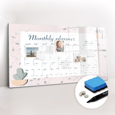 Beschrijfbaar magneetbord van glas met design Maandplanner