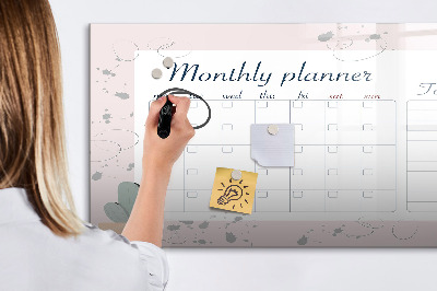 Beschrijfbaar magneetbord van glas met design Maandplanner