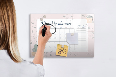 Beschrijfbaar magneetbord van glas met design Maandplanner