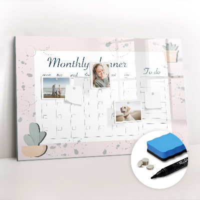 Beschrijfbaar magneetbord van glas met design Maandplanner