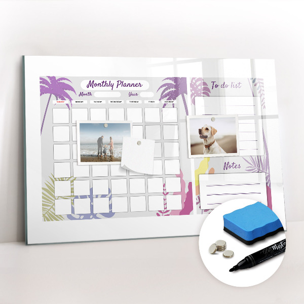 Beschrijfbaar magneetbord van glas met design Maandplanner