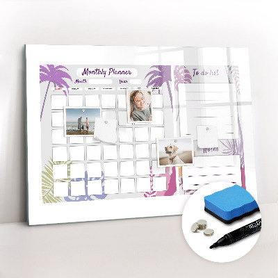 Beschrijfbaar magneetbord van glas met design Maandplanner